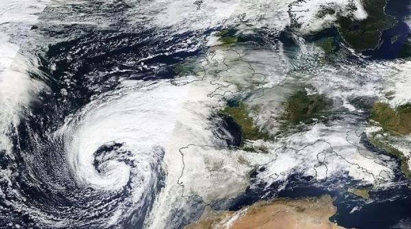 Satellite image of europe with a large storm