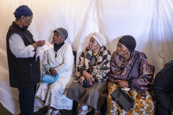 Patients wait to be admitted for cancer screening in Soweto, South Africa, on October 17, 2023.